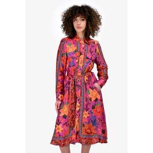 Farm Rio Purple/Orange Floral Tropical Printed Shirt Dress with Belt Size XS